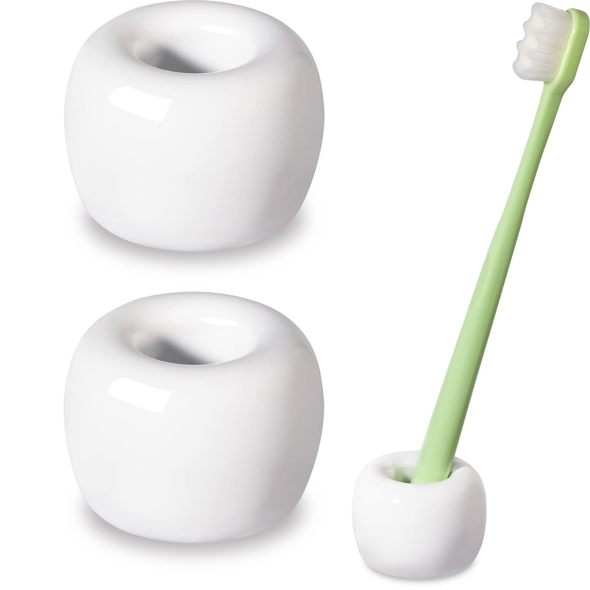 Urbanstrive Sleek Mini Ceramics Toothbrush Holder Stand For Bathroom Vanity Countertops, White, 2 Pack
