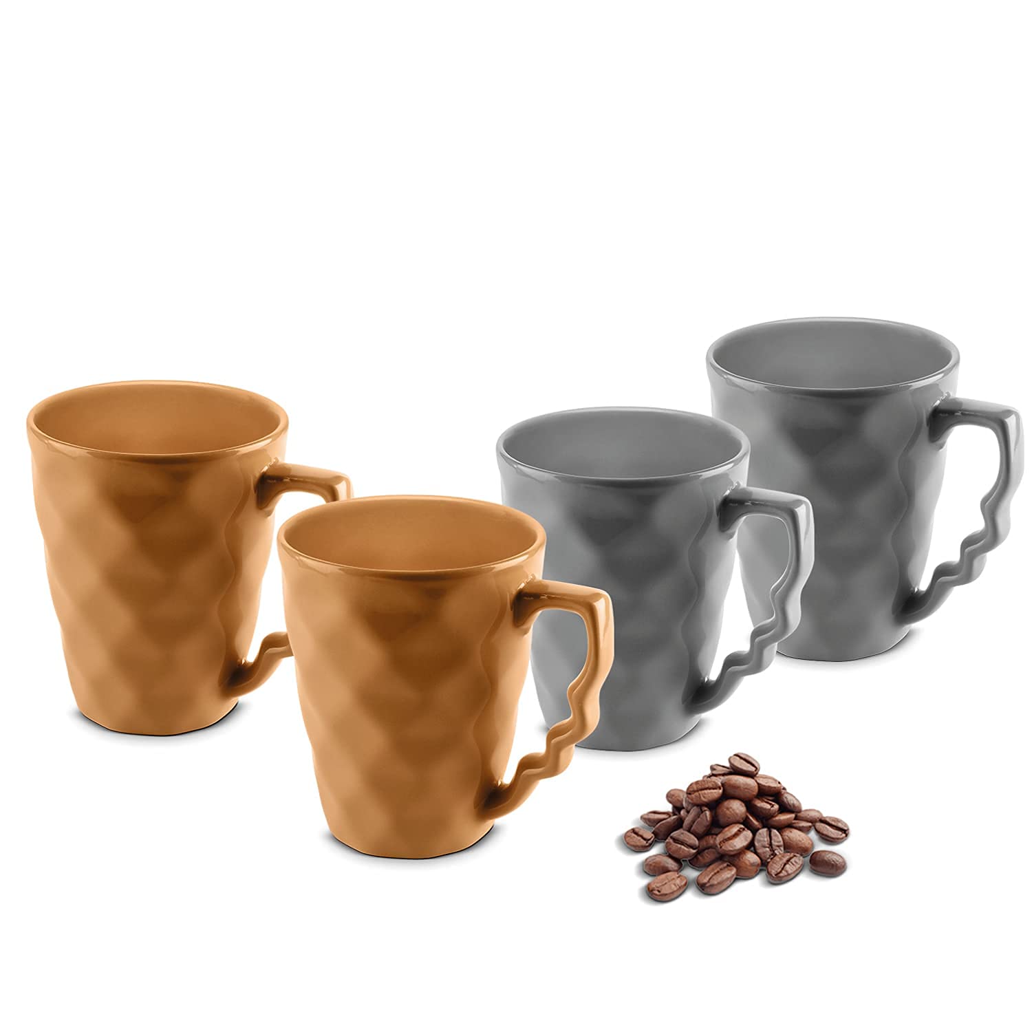 URBAN CHEF Prism Ceramic Handcrafted Shine Grey & Mustard - Microwave Safe Coffee/Milk Mug with Handle Ideal Best for Self Use O