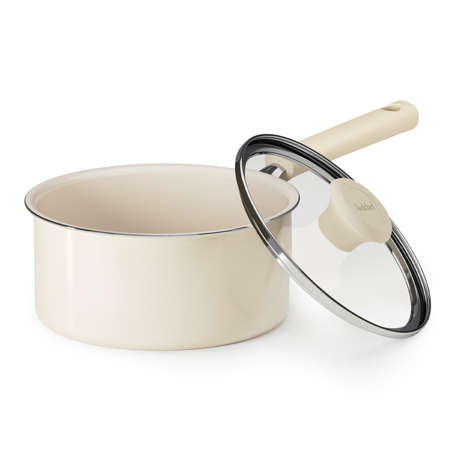 Redchef Ceramic Nonstick Saucepan with Lid, 2.5QT Small Cooking Pot, Non Toxic Sauce Pans for Kitchen, Cool Handle PFAS Free Com