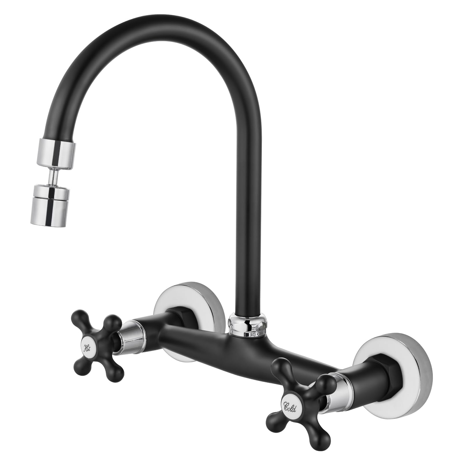 Airuida Matte Black & Polished Chrome Wall Mount Faucet With Sprayer Commercial Kitchen Faucet 8 Inch Center Utility Sink Faucet