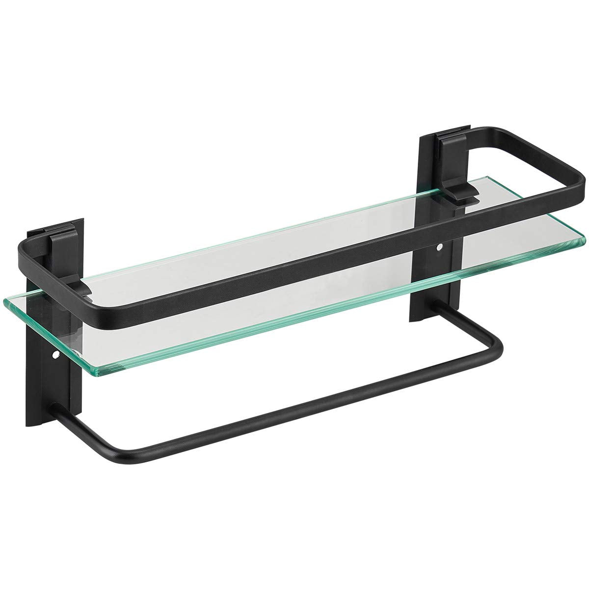 Volpone Bathroom Glass Shelf With Towel Bar- Black Bathroom Shelf Wall Mount Rustproof Bathroom Wall Organizer 1 Tier (Black)