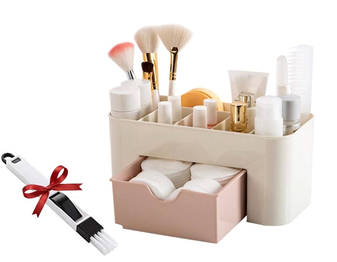Puhbrhy Makeup Organizer Drawer With Window Gap Cleaning Brush Compact Cosmetic Storage Box For Vanity, Bathroom And Desk | Fits