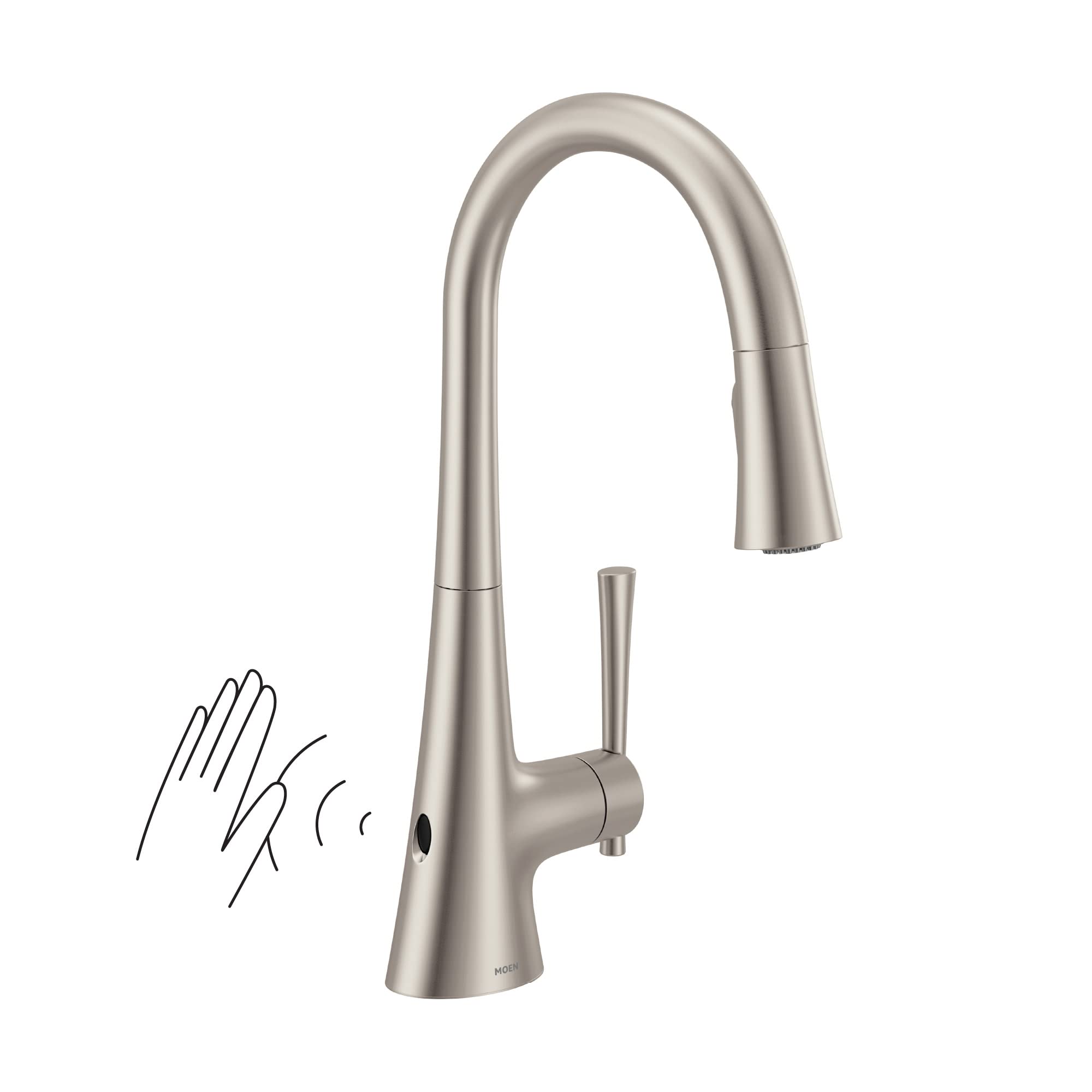 Moen 9126EWSRS Kurv Collection Motionsense Wave Sensor Touchless One Handle High Arc Pulldown Modern Kitchen Faucet Featuring Po