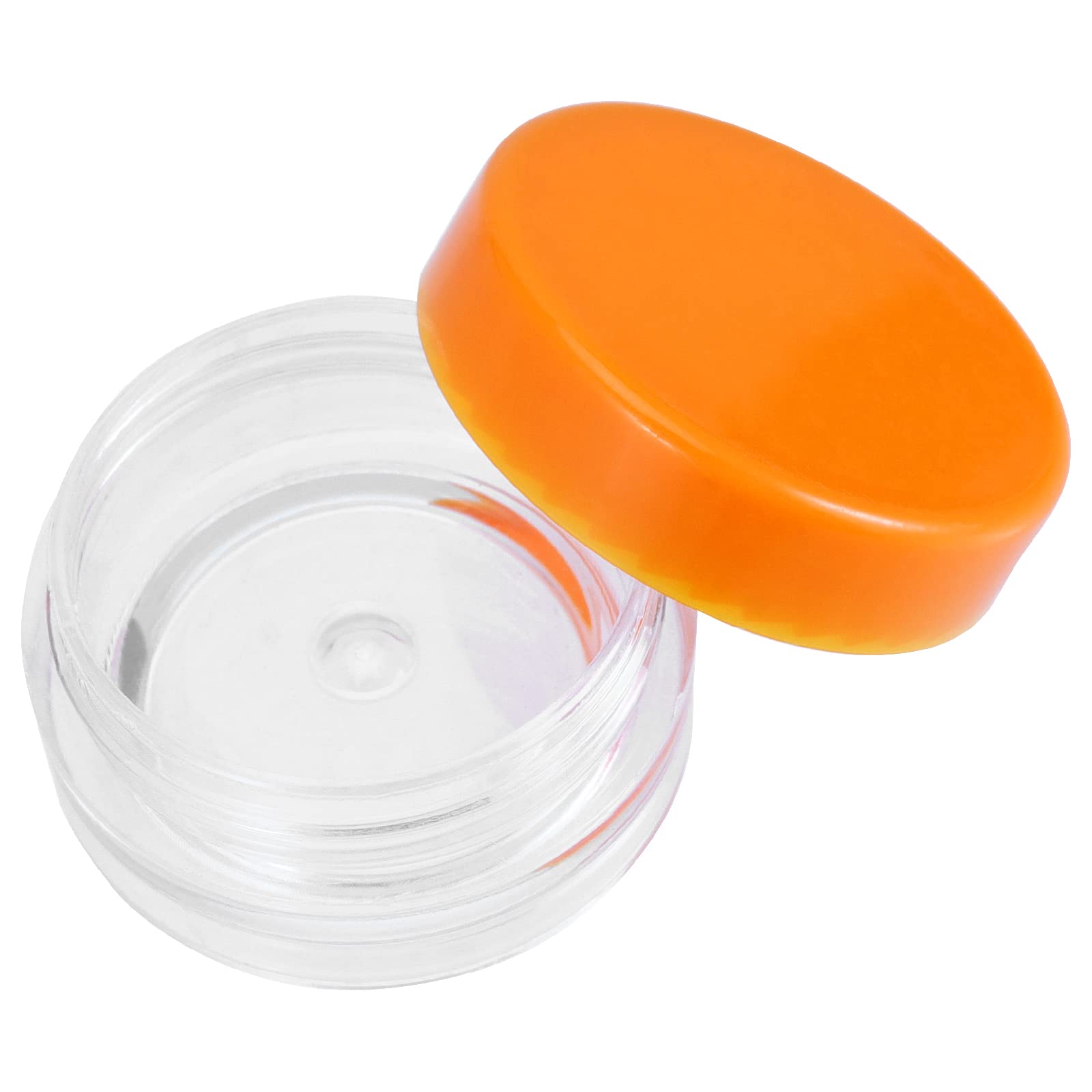 Joikit 200 Pack 3 Gram Jars With Orange Lid, 3Ml Empty Clear Plastic Makeup Sample Containers, Cosmetic Sample Jar For Lotion, C