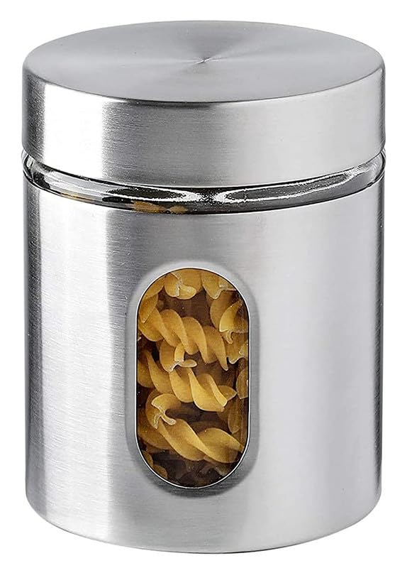 Diyashi Stainless Steel And Glass Kitchen Canister, Airtight Food Storage Jars With Lid, Visible Window Seasoning Cereal Contain