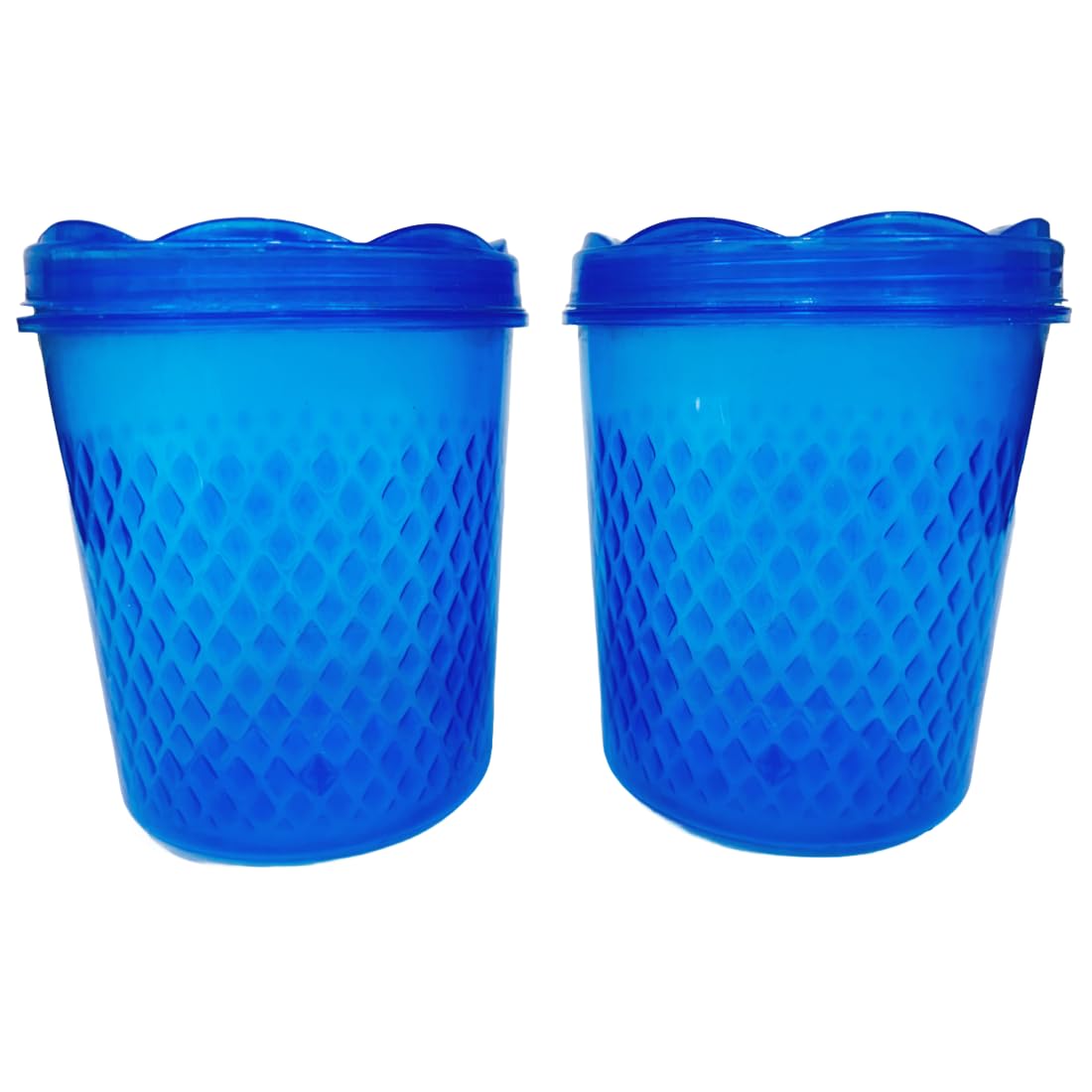 Plastic Small Masala Pet Jar Round Container Forkitchen | Home Kitchen Small Pet Jar (Blue, Set Of 2)