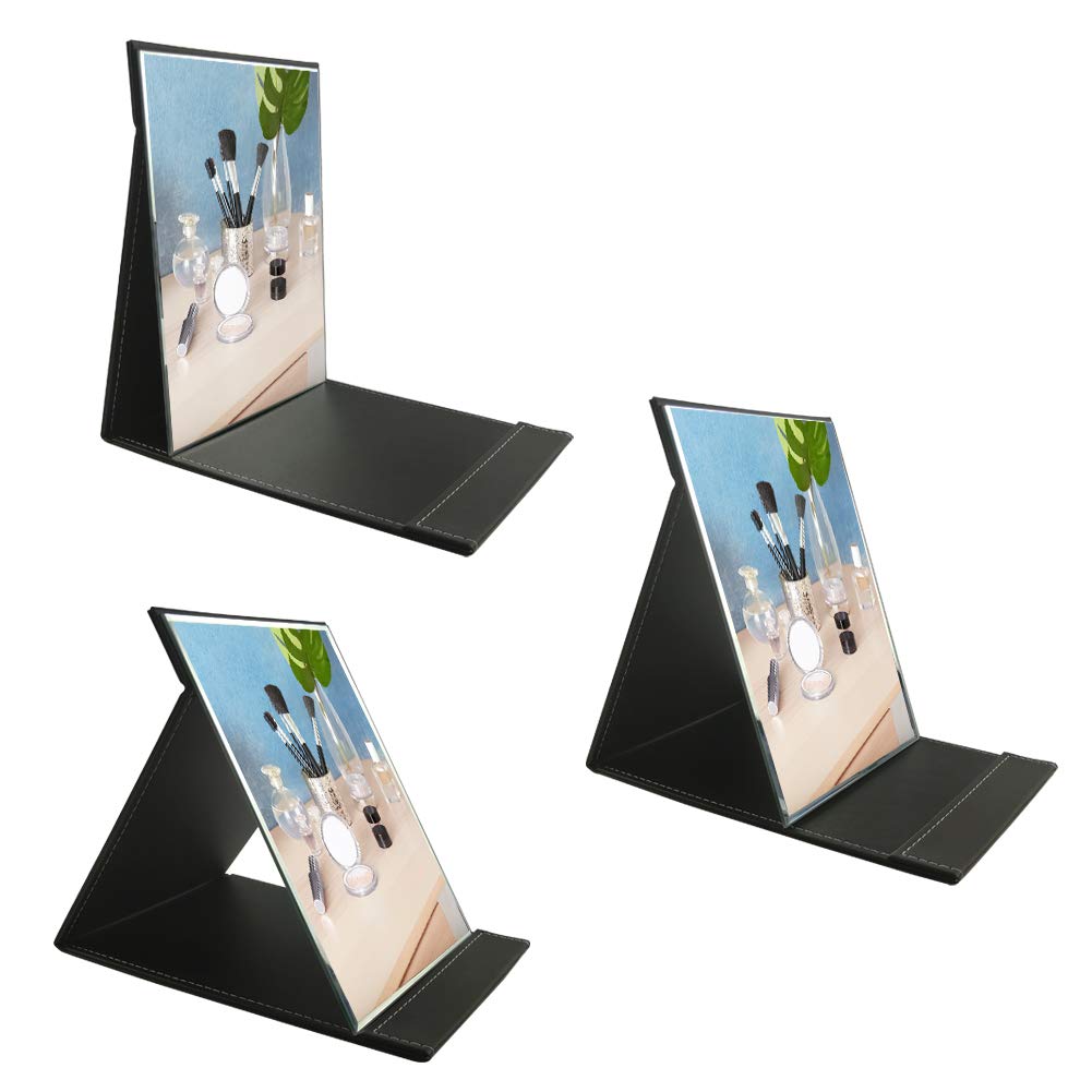 ZBEIVAN 10x7 Inches Portable Folding Makeup Mirror with Cosmetic Desktop Standing for Travel  Vanity Table  Room Decor  Beauty Gifts  Black