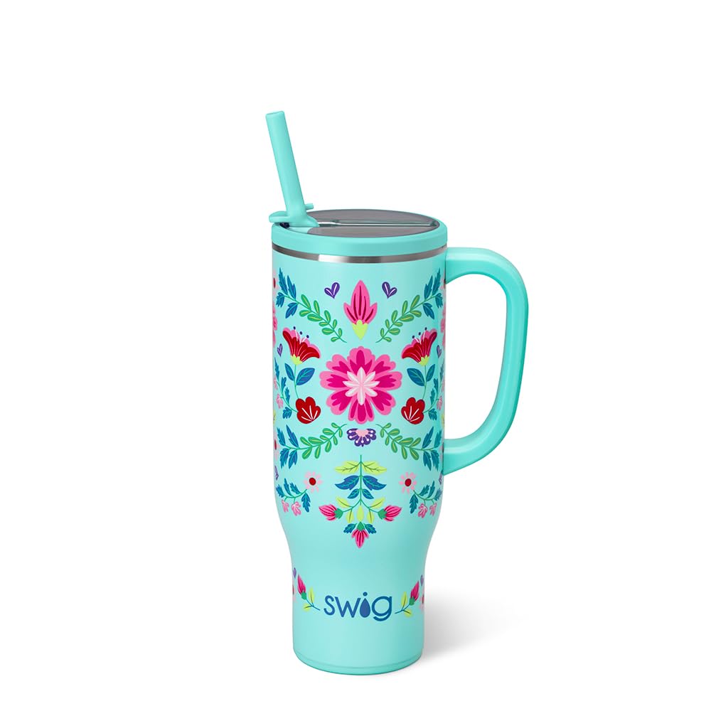 Swig Life 30oz Leakproof ToGo Tumbler with Handle, Flora Azul