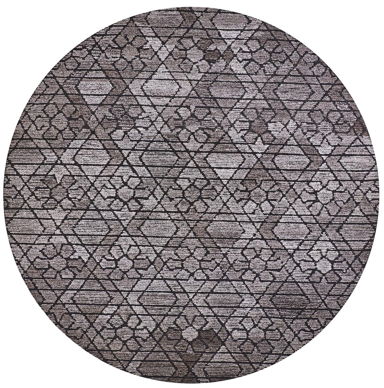 10 Taupe Black And gray Round Wool Paisley Tufted Handmade Area Rug