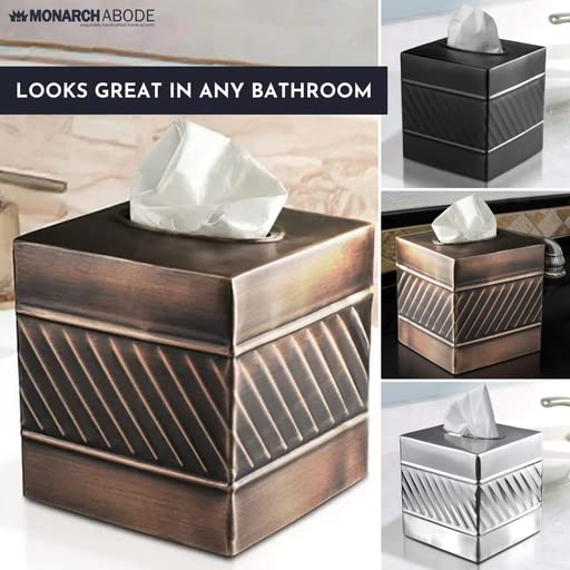 Monarch Abode 39127 Handcrafted Tissue Box Square Cover Holder And Dispenser, Wave Embossed, Metal Dresser Accessories For Offic