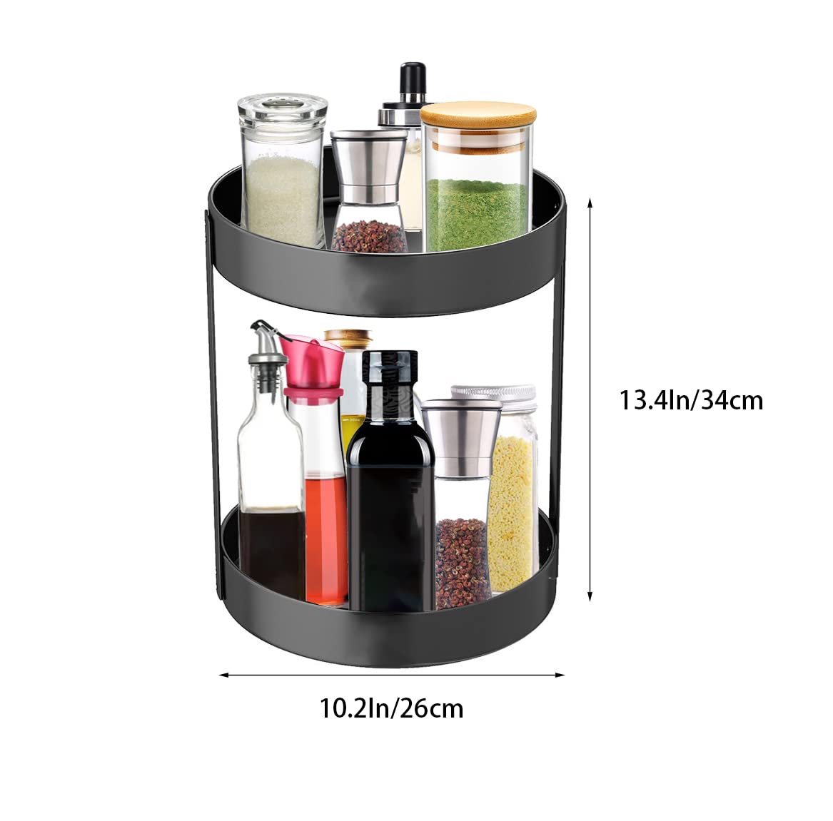 2 Tier Lazy Susan, Stainless Steel Turntable, 360 Degree Spice Rack For Kitchen Bathroom Counter Organizer (10.2Inch)