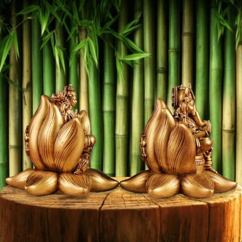 A&S Ventures Goddess Laxmi Idols Lord Ganesh Ji Both Sitting On Lotus Flowers Showpiece For Temple Pooja Room, Diwali Decoration