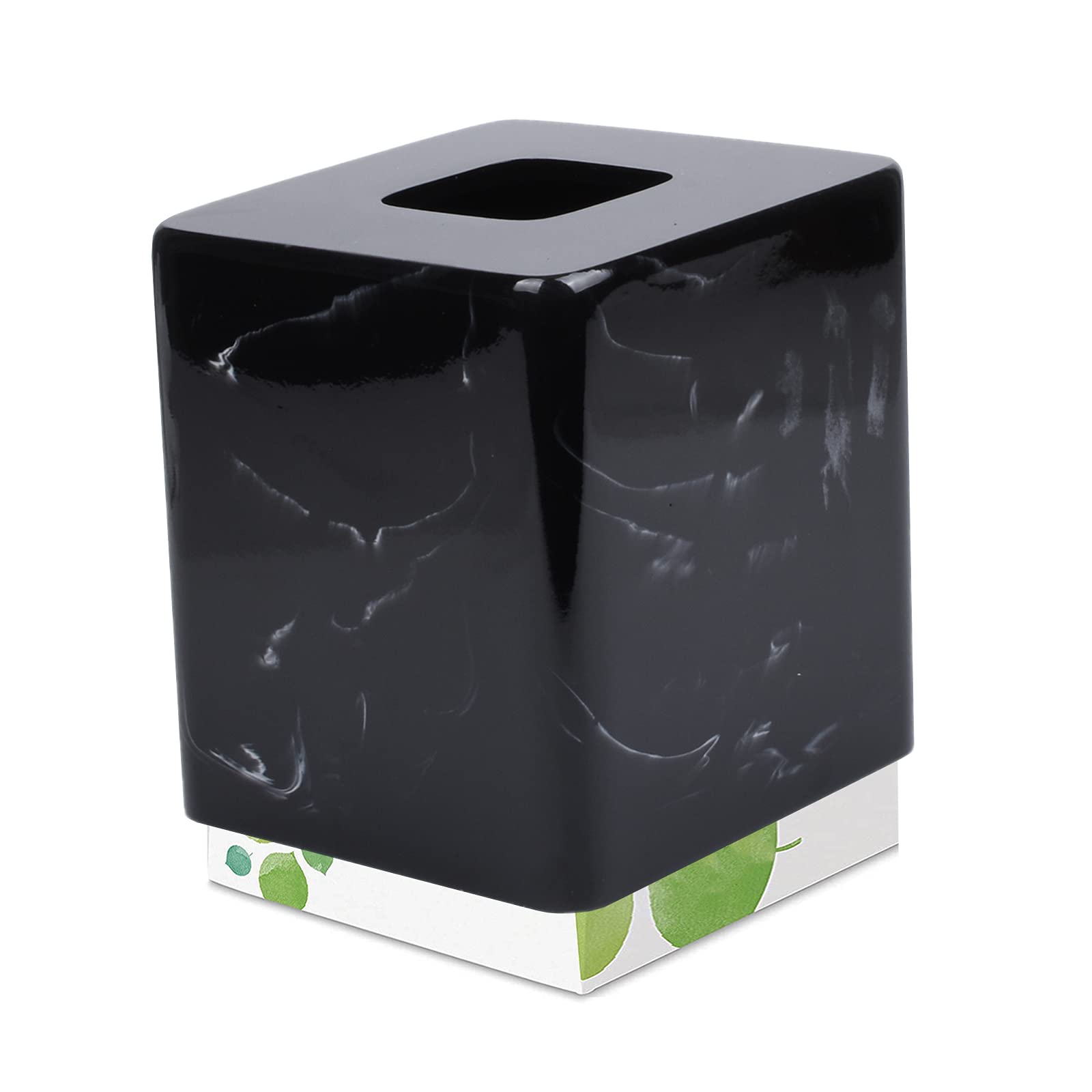 Jungford Square Tissue Box Cover, Facial Napkin Holder For Living Room Office Bathroom, Marble Pattern Made Of Resin (Black)