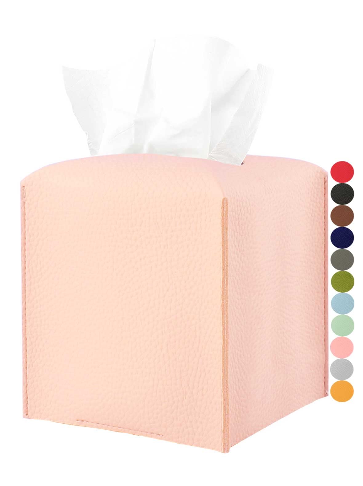 Pink Tissue Box Cover Leather - With Bottom Belt [Jesmini] Decorative Modern Pu Leather Tissue Box Holder For Bathroom Vanity/Ni