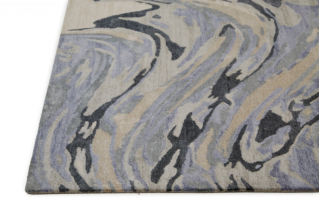 8 X 10 Blue gray And Taupe Abstract Tufted Handmade Area Rug