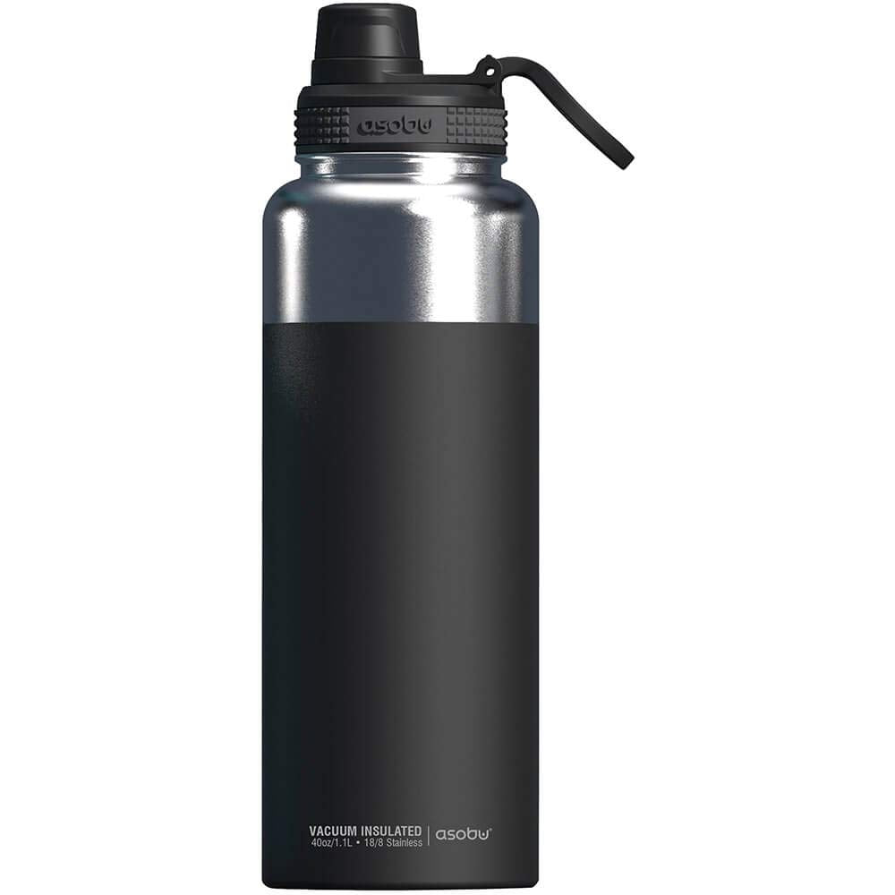 Asobu Mighty Flask TMF5  Insulated Stainless Steel Bottle with Handle & Spout  40oz (Black)