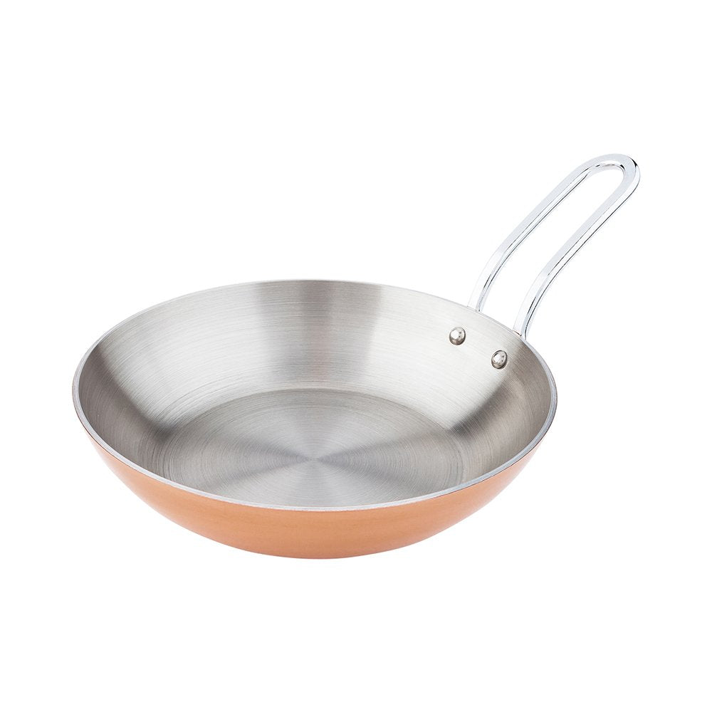 Restaurantware 6.5 Inch Mini Skillet 1 Curved Cooking Skillet - Stain Resistant With Handle Copper Stainless Steel Frying Skille