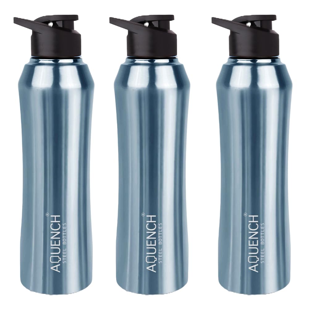 Aquench Stainless Steel Water Bottle, 1 Litre Capacity, Turquoise Gradient, Leak-Proof Sipper Cap (Pack Of 6, Blue)