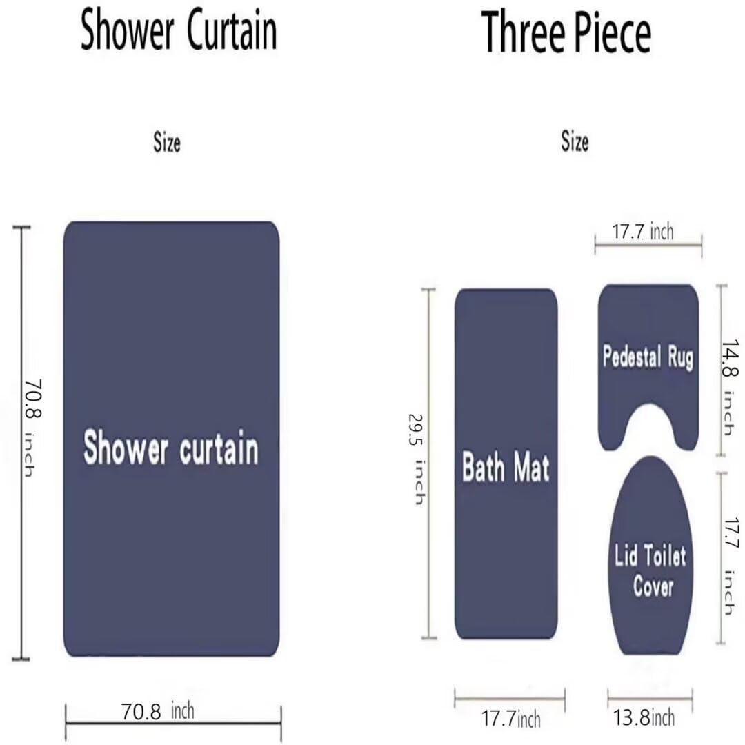 Yddsky 4 Pcs Blue Rose Shower Curtain Sets Non-Slip Rugs Bath Mat Toilet Cover U Shaped Mat Thankful Grateful Blessed Black Blue