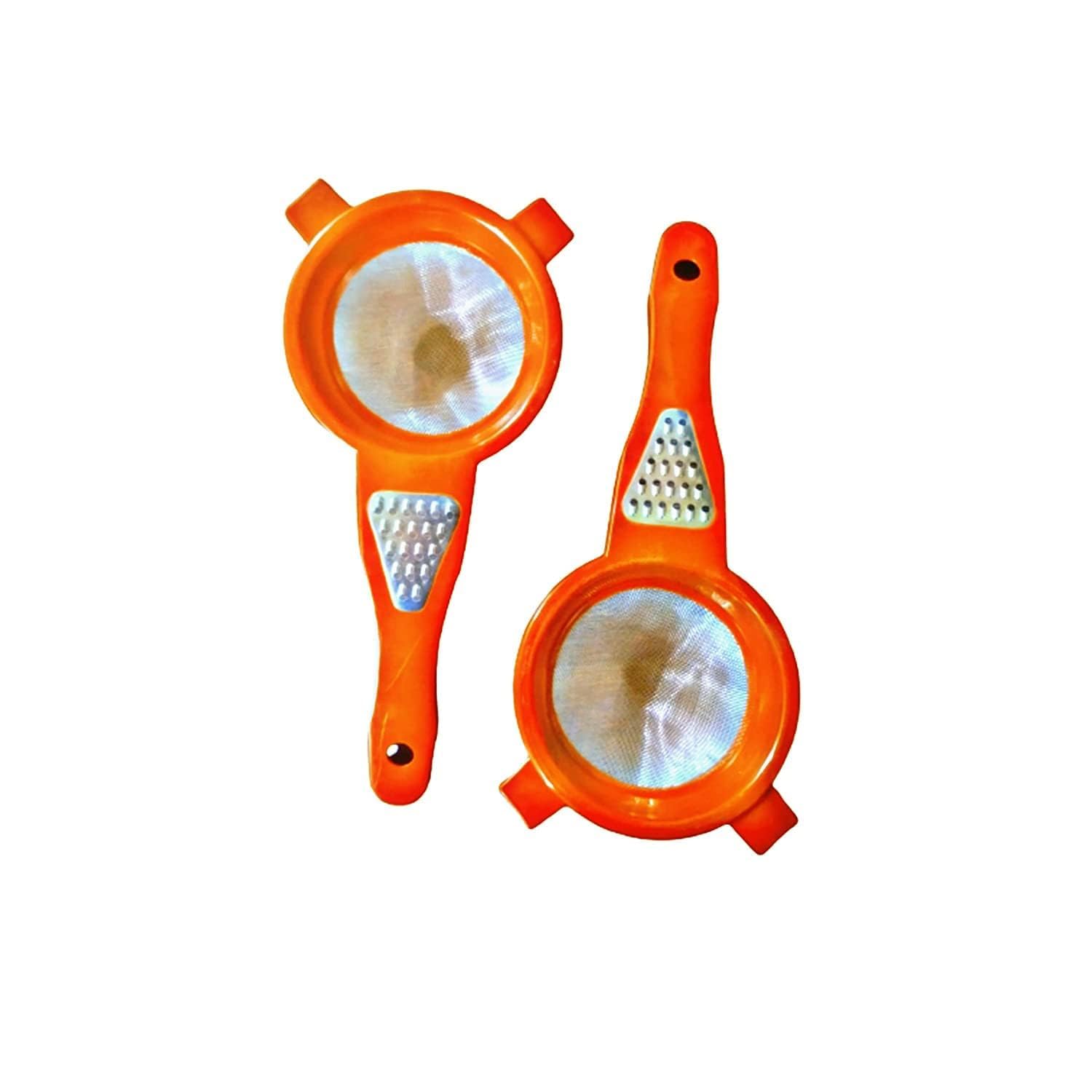 2In1 Tea Strainer With Grater Pack Of 2 | Stainless Steel Mesh Tea Filter With Ginger & Garlic Grater | MultiColour Manual Ki