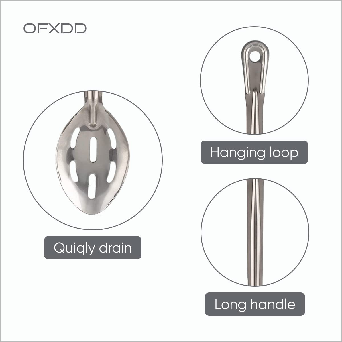 Perforated Spoon - Pack Of 3 - Metal Long Slotted Spoons - Cooking Serving With Holes