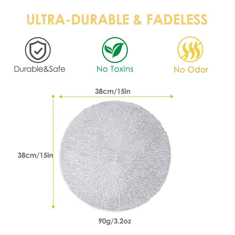 Giverare Placemats Set Of 4, Round Heat-Resistant Vinyl Placemat, 15 Inch Non-Slip Washable Pvc Table Mat, Easy To Clean Premium