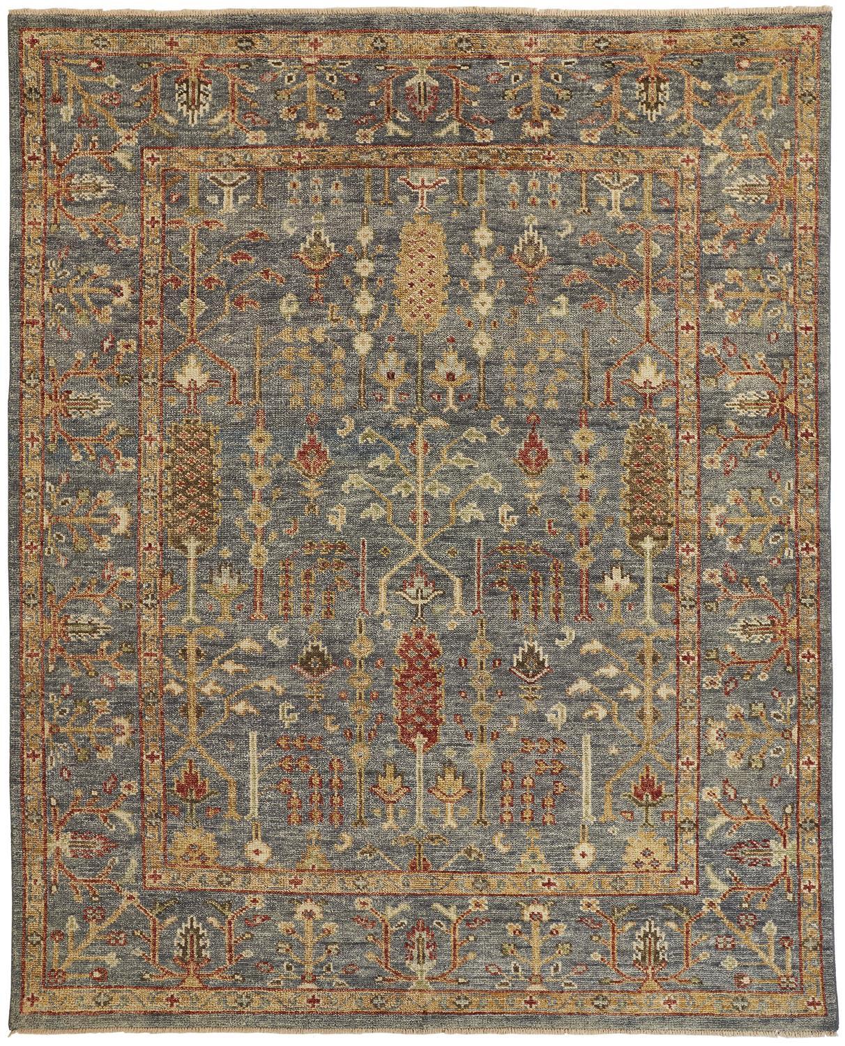 2 X 3 gray gold And Red Wool Floral Hand Knotted Stain Resistant Area Rug With Fringe