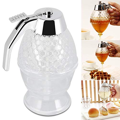 200Ml Acrylic Honey Dispenser, Honey Syrup Jar With Acrylic Bracket Honey Comb Shaped Honey Pot With Lid Vintag No Drip Acrylic