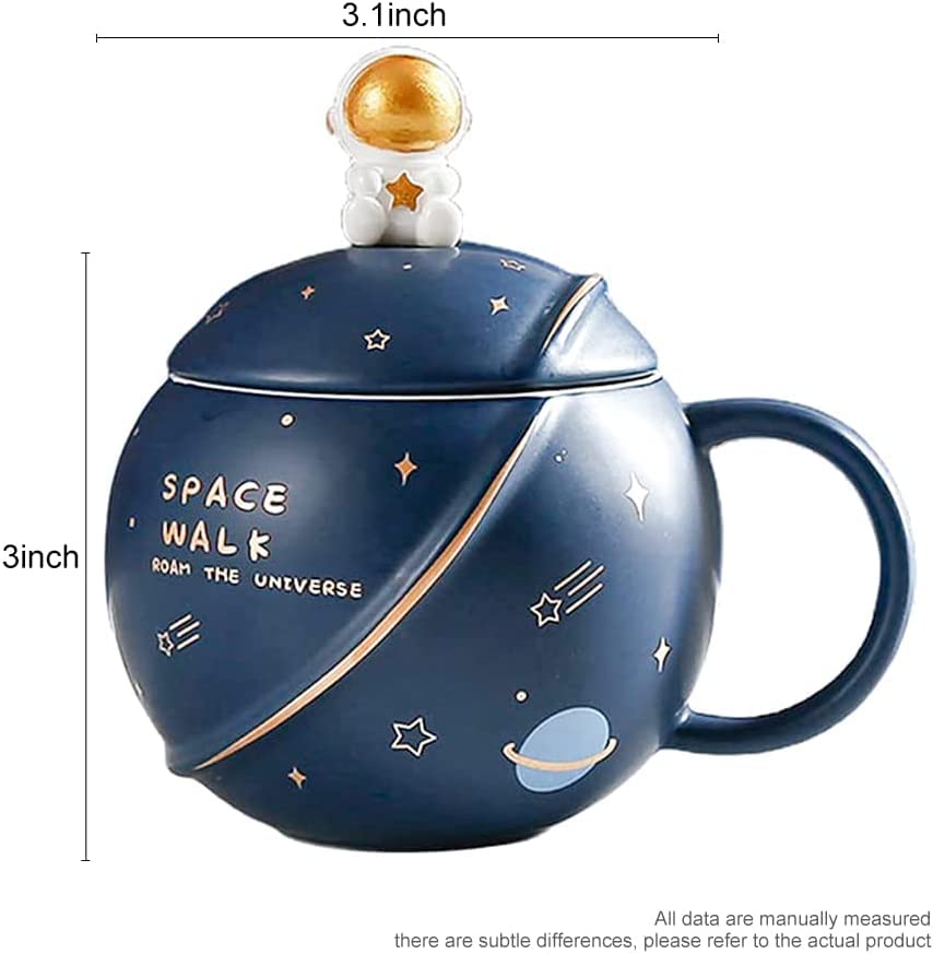 Parssufy Coffee Mug Gift Items 3D Creative Astronaut Universe Planet Coffee Mug With Lid Spoon Ceramic Coffee Mugs For Birthday