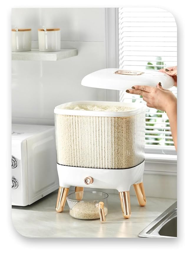 Blurism White Rice Dispenser Cereal Dispenser Countertop Large Sealed Grain Container Dry Food Dispenser Rice Bucket Rice Storag