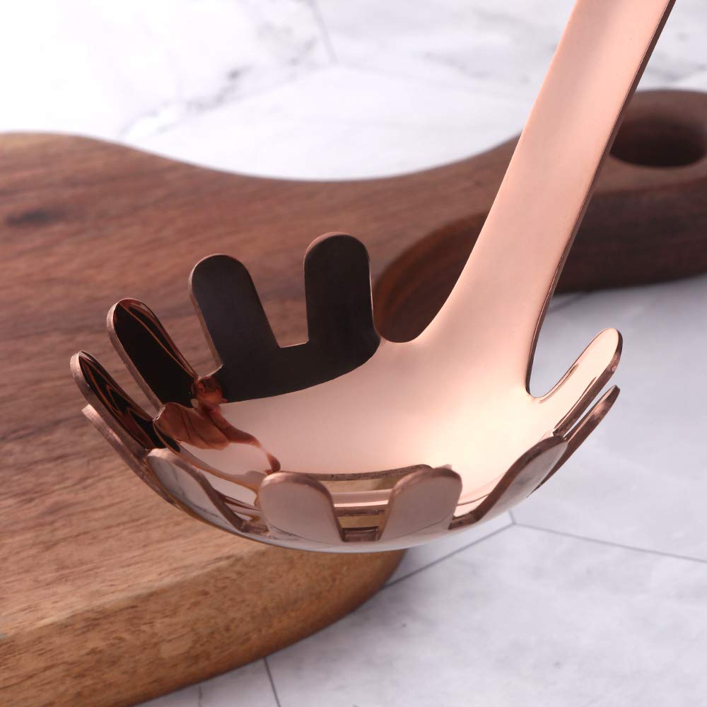 Buyer Star Rose Gold Spaghetti Fork 11.8 Inch Stainless Steel Pasta Server With Flat Long Handle, Heat Resistance And Dishwasher