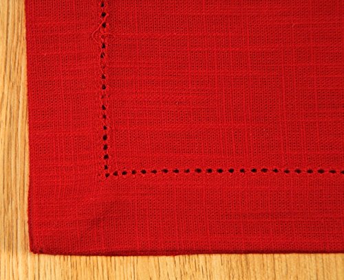 Gfi Linen Clubs 100% Cotton Slub Linen Look Metered Corner Hemstitch Napkin,Set Of 6 (Red, 18''X18'')