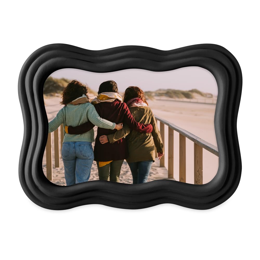 Isaac Jacobs 4x6 Matte Black Curved Deco Frame for Tabletop and Wall Display, Decorative Art, Design, Home D  cor, Gift (4x6, Ma