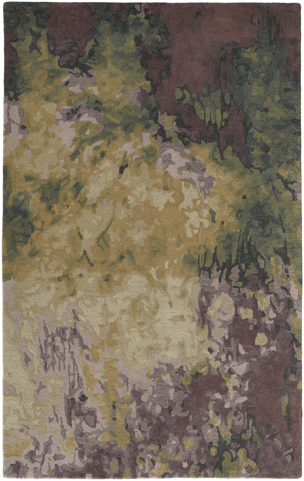 5 X 8 gold Purple And green Wool Abstract Tufted Handmade Stain Resistant Area Rug