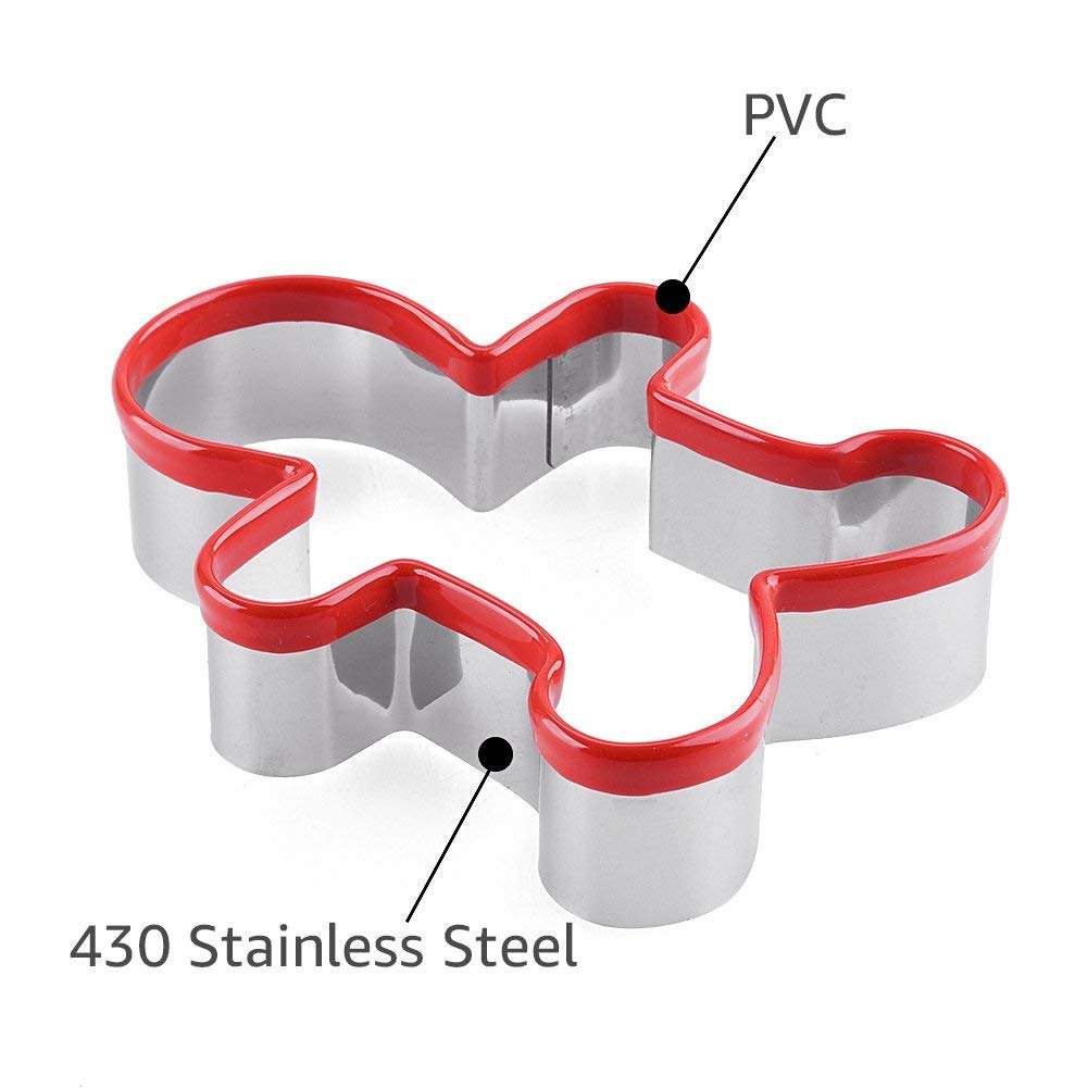 Fasaka 3Pcs Stainless Steel Cookie Cutters Set Gingerbread Boy Shape Mould With Red Environmental Pvc