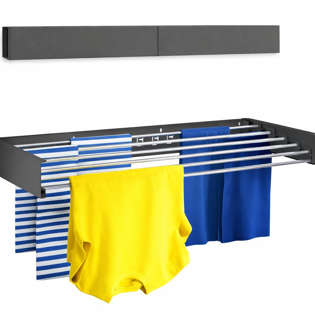 Jialto Stainless Steel Space Saver Folding Cloth Dryer Stand Wall Mounted Retractable Clothes Drying Rope Hanger, Foldable Cloth
