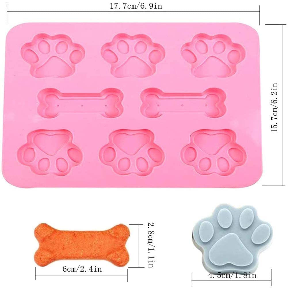 Bamutu Puppy Dog Paw & Bone Shaped Chocolate Silicone Mold 2Pcs-8 Cavity Candy Cookie Silicone Mould Ice Cube Tray Homemade Dog