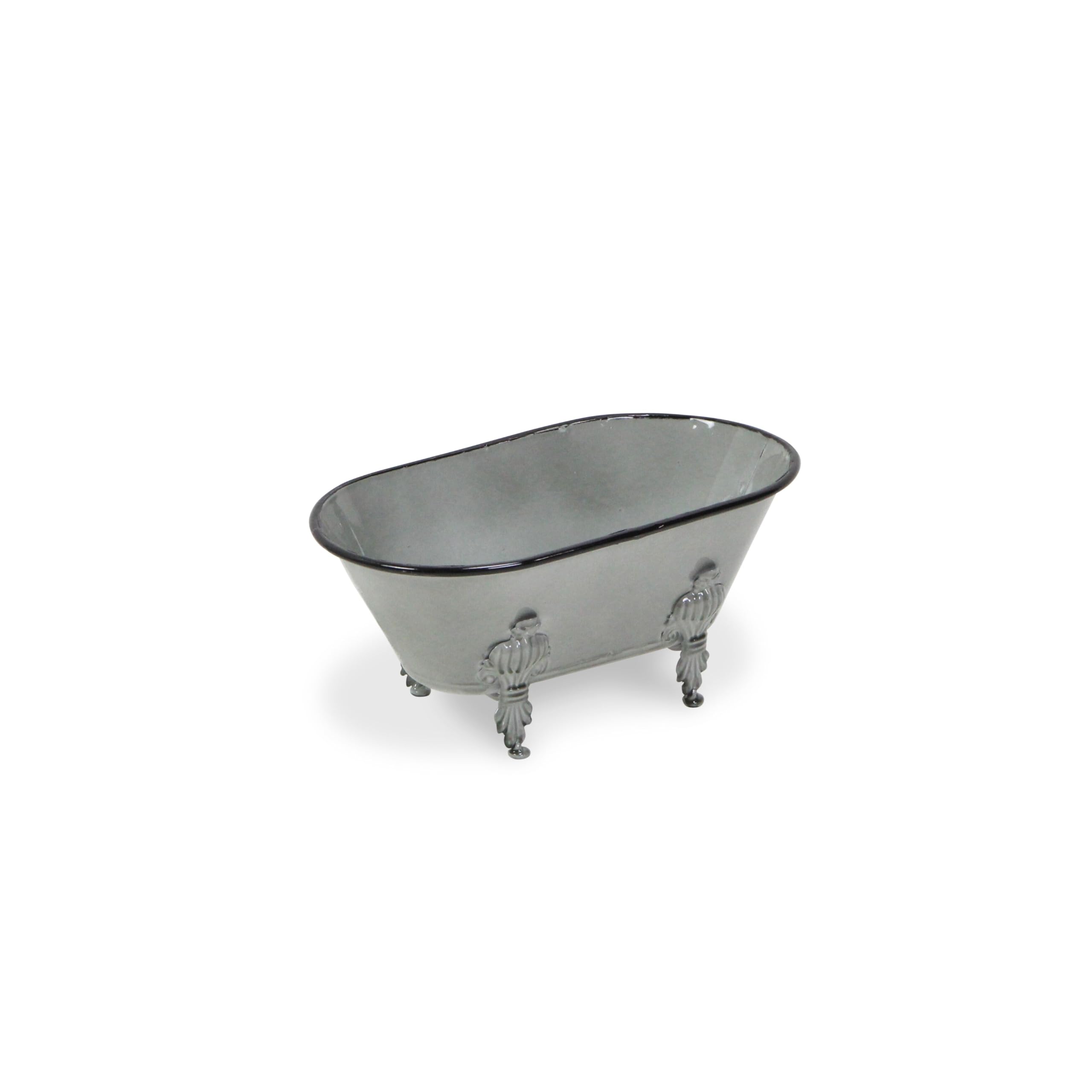 Cheungs Lavande Metal Fleur-De-Lis Tub Decor-Small-Galvanized Table D  Cor, 10'' L X 5.5'' W X 4.5'' H, Gray