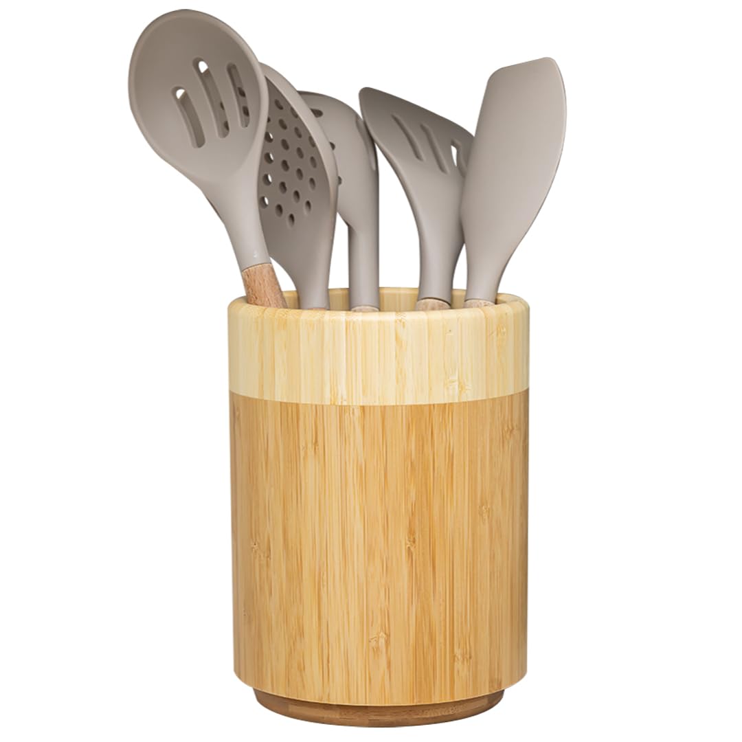 Samma Bamboo Utensil Holder - Space-Saving Utensil Holder For Kitchen Counter - Rotating Kitchen Utensil Holder - Utensil Crock