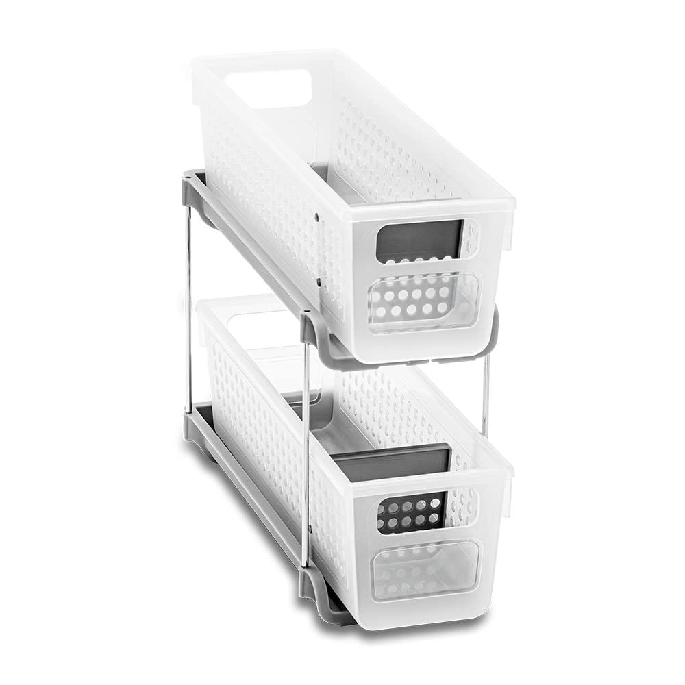 Madesmart Premium Antimicrobial 2-Tier Mini Organizer Multi-Purpose Slide-Out Storage With Handles And Dividers For Home And Bat