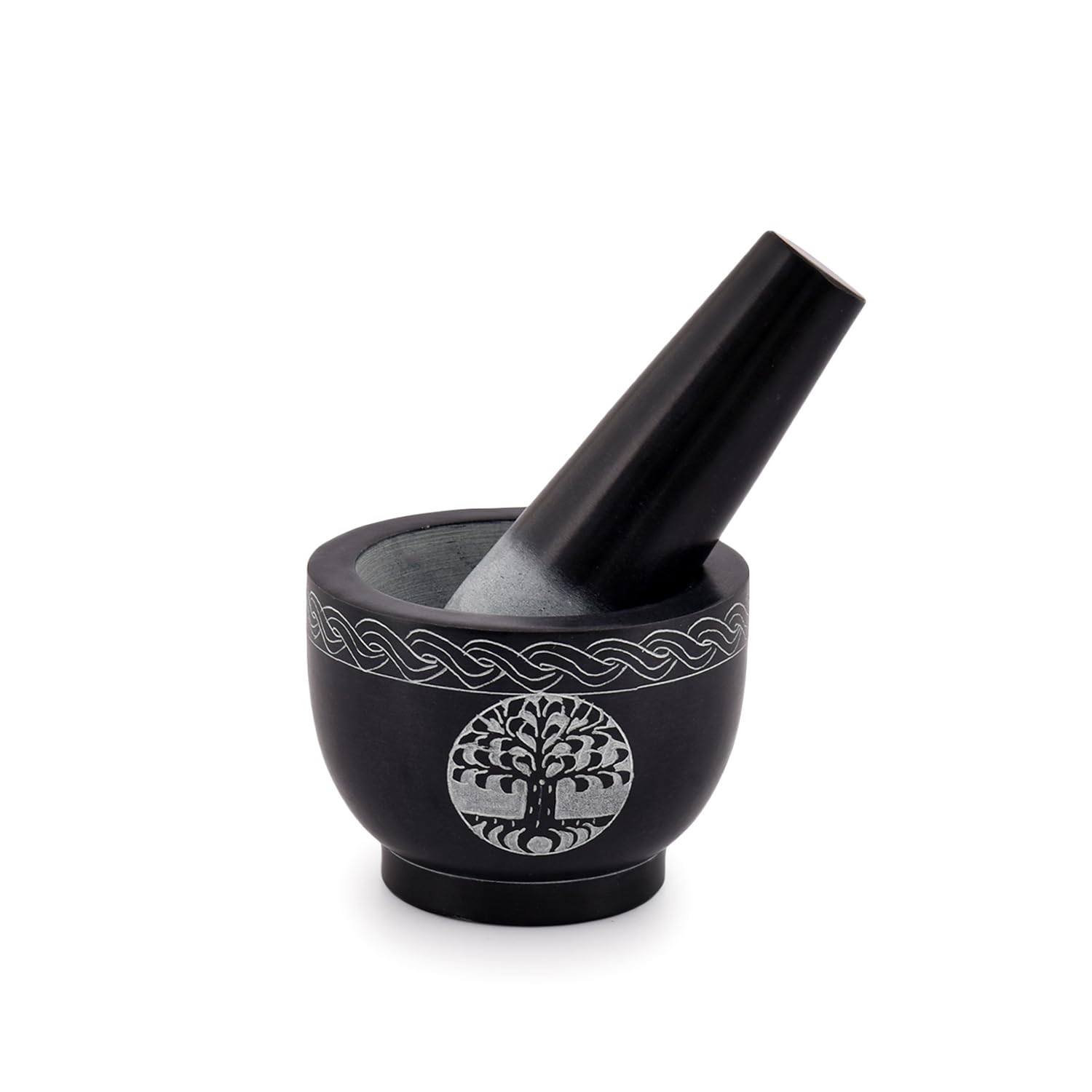 Samhita Tree of Life Natural Stone Mortar & Pestle Mortar Diameter- 3.75x 2.75 Pestle-5 x 1.5