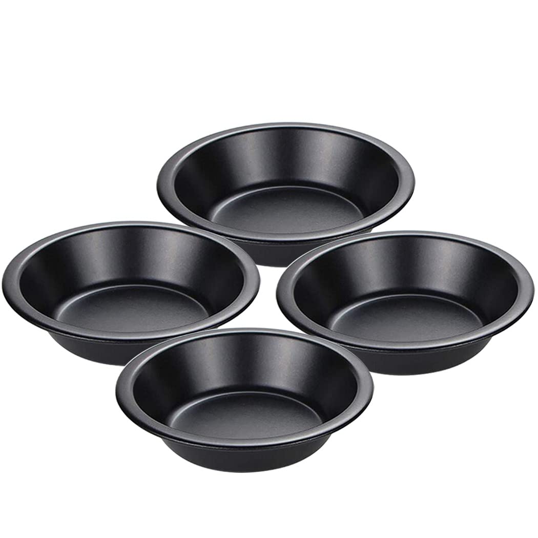 Hoshen Mini 4.3 Inch Pie Pan, 4-Pack Round Cake Oven Molds, Burger Bun Pan, Food Grade Non-Stick - Black