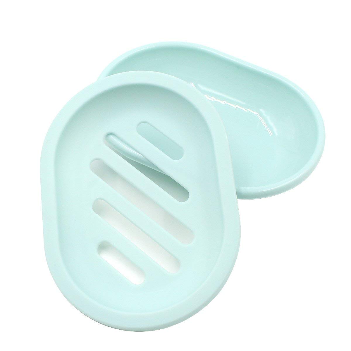 Topsky 2-Pack Soap Dish With Drain, Soap Holder, Soap Saver, Easy Cleaning, Dry, Stop Mushy Soap (Green)