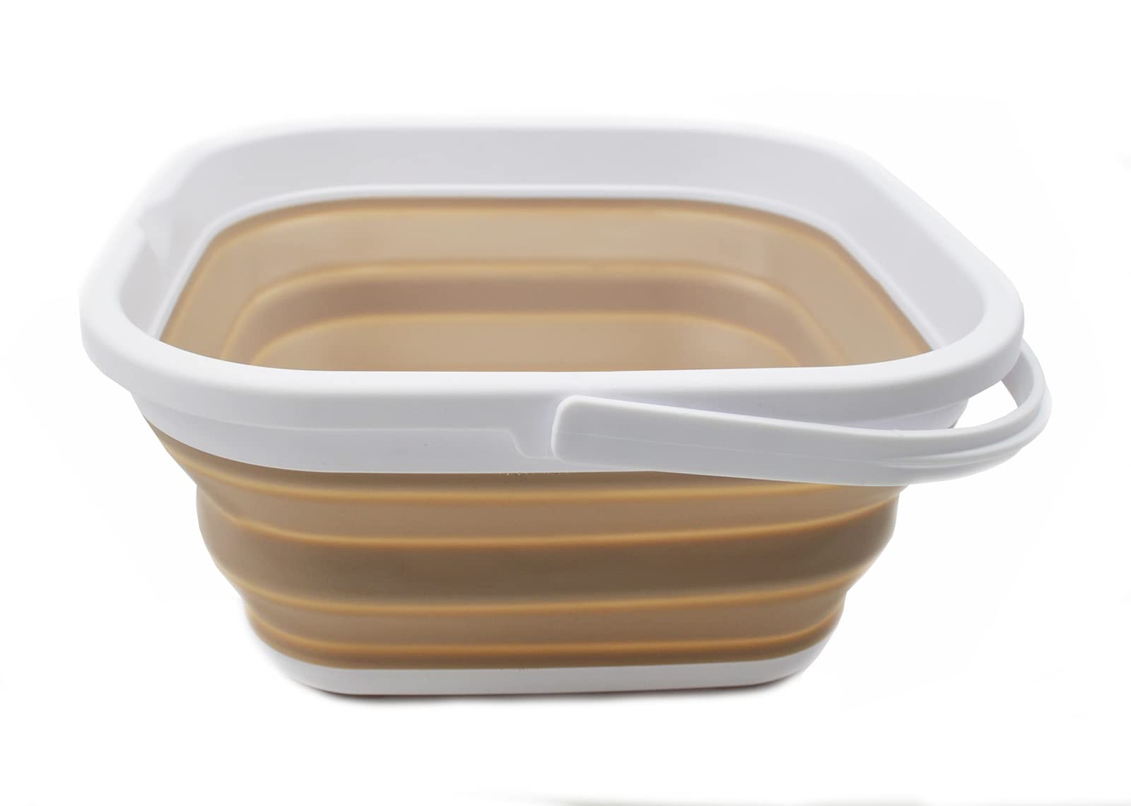 SAMMART 55L (14 gallon) collapsible Square Handy BucketFoldable SquareWater PailPortable Tub with Handle (WhiteLatte  1)