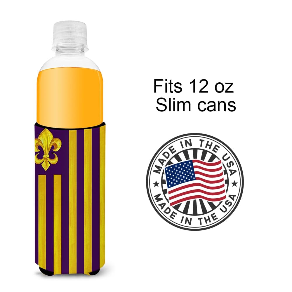 Purple and Gold Fleur de lis Ultra Beverage Insulators for slim cans 8201MUK