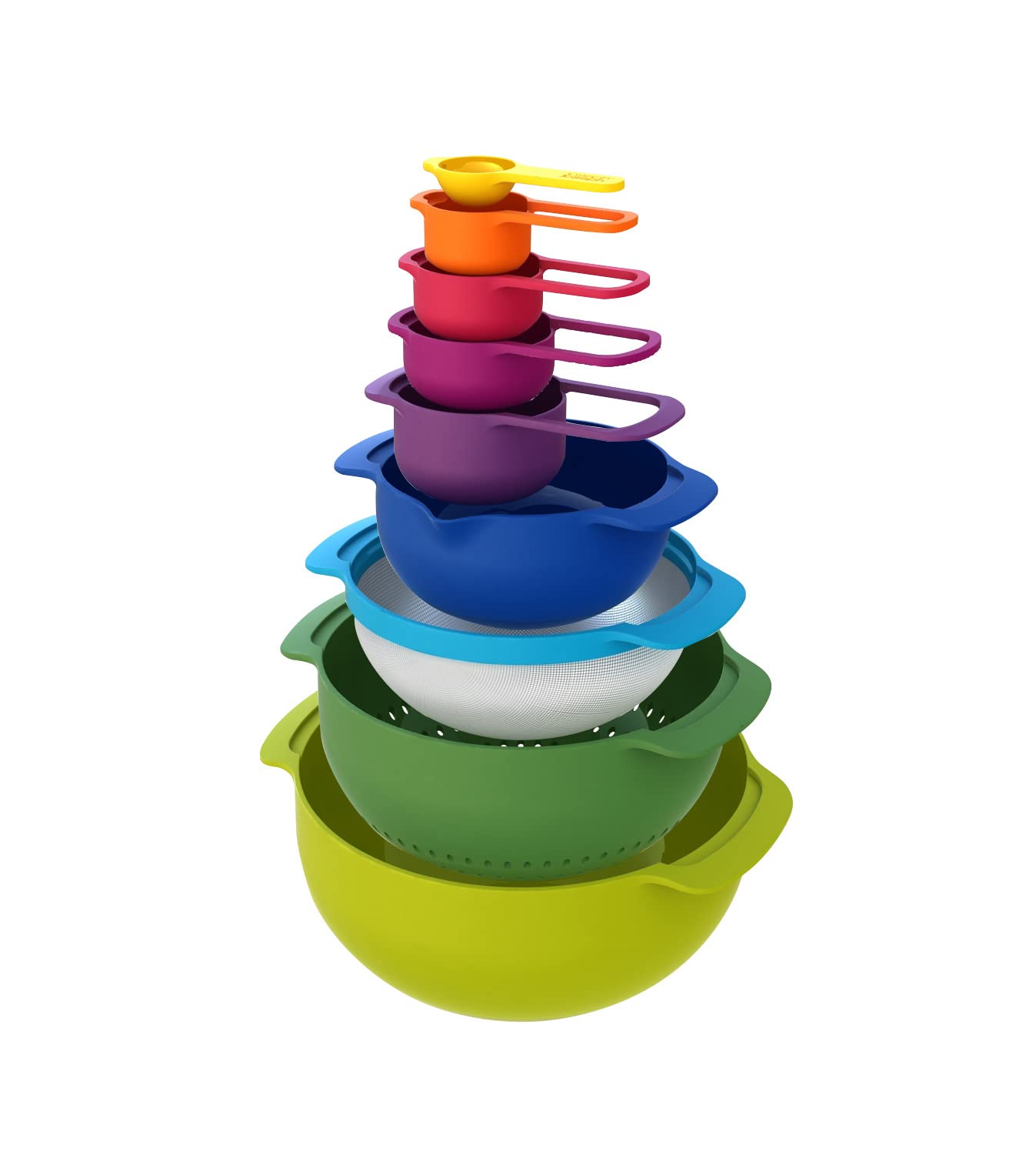 Joseph Joseph Nest 9 Plus  9 Piece compact Food Preparation Set with Mixing Bowls  Measuring cups  Sieve and colander  Multicolor