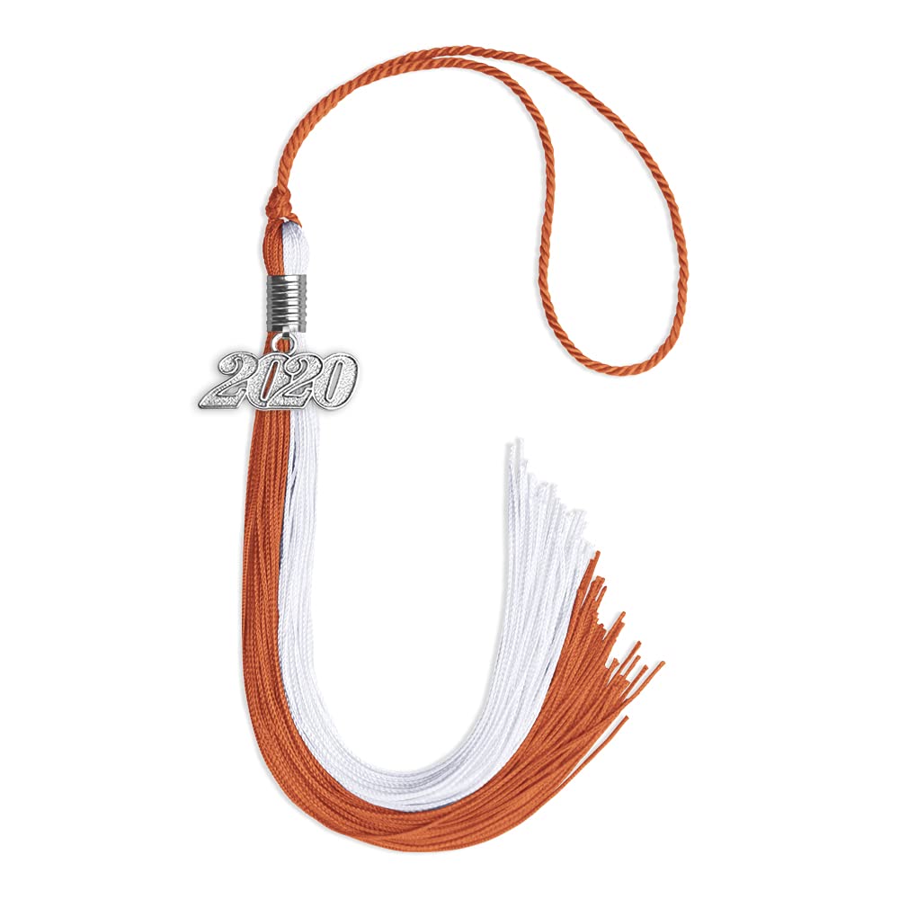 Endea Graduation Double Color Tassel with Silver Date Drop (Burnt Orange/White, 2020)