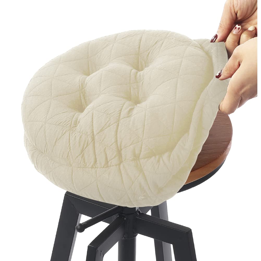 Buyue Seat Cushion For Round Bar Stool, Dia.12 Luxury Fashion Jacquard With Anti-Skid Silicone Bar Stool Cushion Padded (Beige,