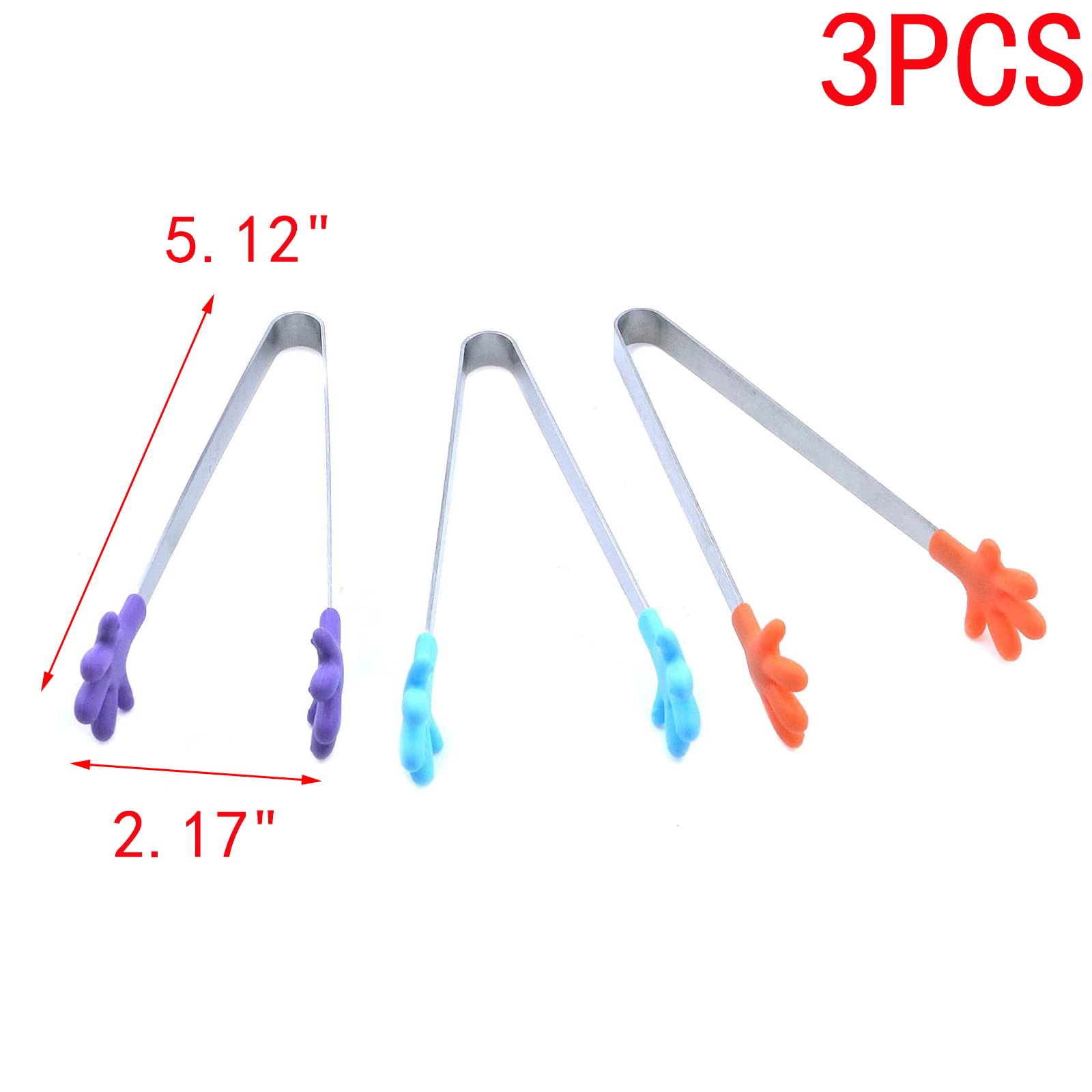 My Mironey 5-Inch Silicone Mini Tongs 3Pcs Hand Shape Silicone Tongs Food Tongs Small Tiny For Food Sugar Ice Salad Buffet Barbe