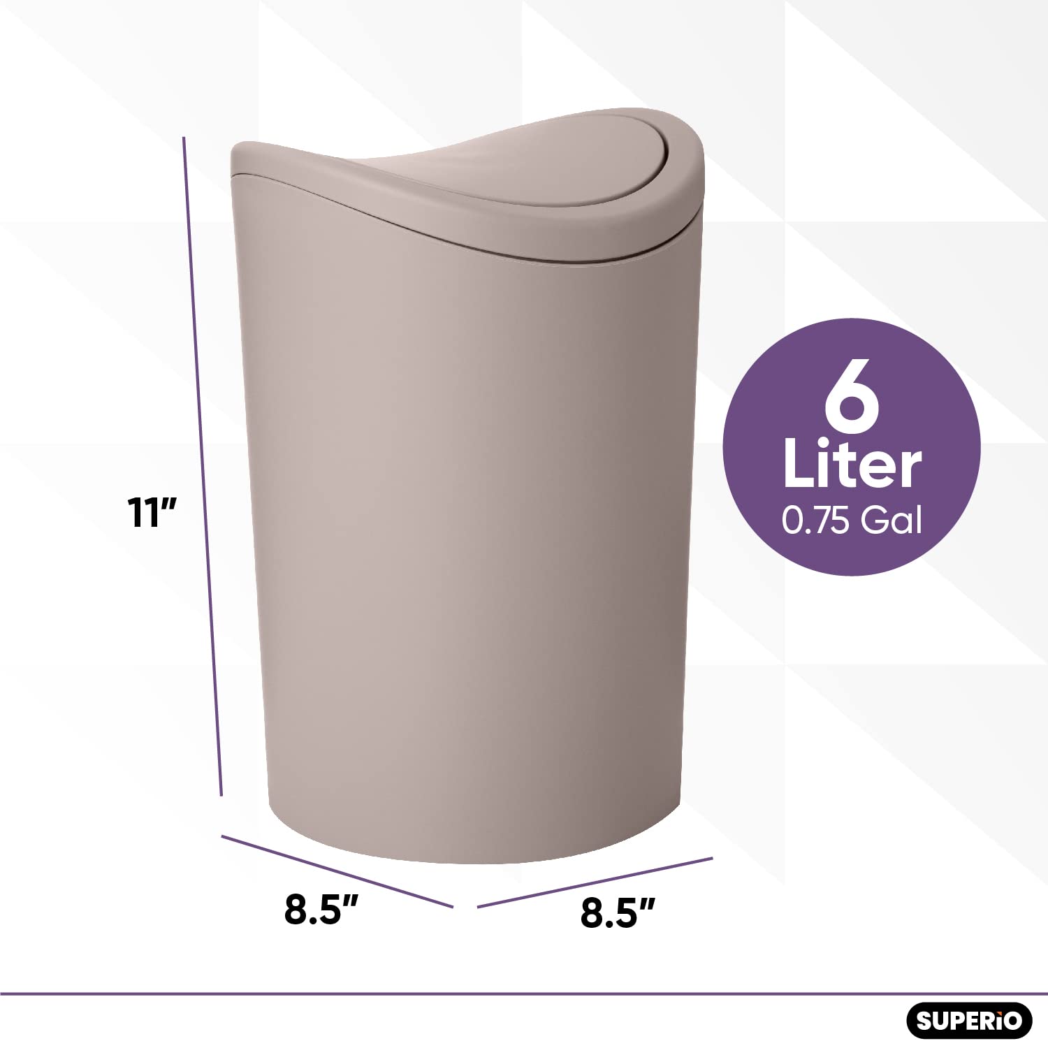 Superio Mini Bathroom Trash Can With Lid, Modern Mini Waste Bin With Swing Lid (1 1/2 Gallon, 6 Liter) Plastic Garbage Can For K